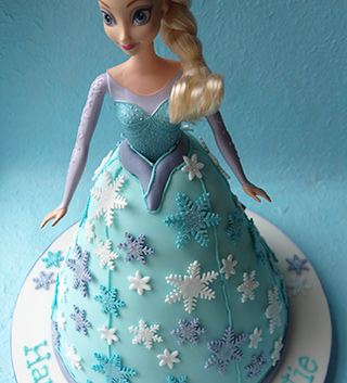Gluten-free children's party cakes. This Elsa Princess Cake is egg-free too, made with organic glutenfree ingredients. Delivery in London. Vegan cakes also available
